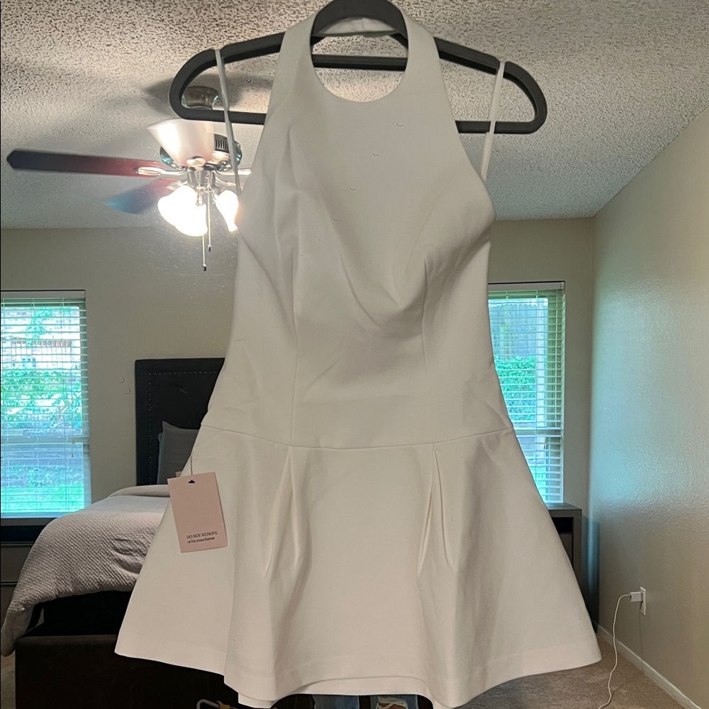 Elegant White Backless Halter Dress